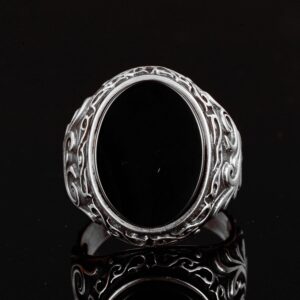 925 Ayar Gümüş Erkek Yüzük Doğal Siyah Oniks Taşı ile - Görsel 7