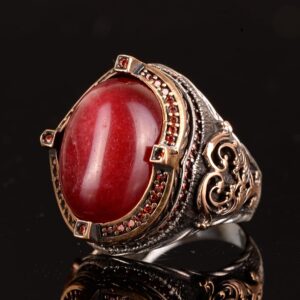 Erkekler için Gümüş Yüzük, Gerçek Doğal Cabochon Yakut Taşlı Yüzük, Yakut Yüzük, El Yapımı Yüzük - Görsel 5