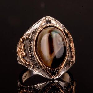 Sterling Gümüş Erkek Yüzük, Gerçek Doğal Akik Taşı Yüzük - Görsel 6