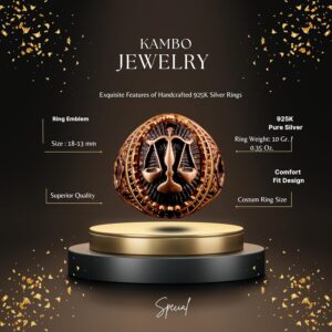 925 Ayar Gümüş Yüzük , Altın Kaplama- Sembol Yüzükler - Erkek Yüzükleri (Terazi) - Görsel 2