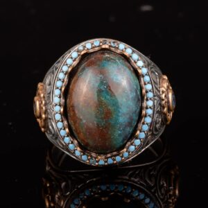 Erkekler için Azurit Taş Yüzük, 925 Ayar Gümüş El Yapımı Bohem Tarzı, Şifa Kristali Takı - Görsel 6