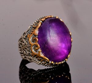 Doğal Ametist Gerçek Taş Yüzük, 17.90 Karat, Taş Erkek Yüzüğü, 925 Ayar Gümüş Yüzük, mor - Görsel 3