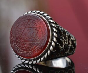 Davud Yıldızı Yüzük, Süleyman Mührü, Süleyman Yüzüğü, 925 Ayar Gümüş Erkek Yüzük, Gri - Görsel 3