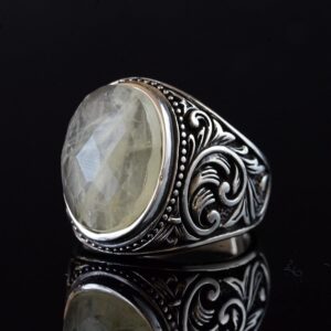 Gerçek Doğal Taş Yüzük, 925 Ayar Gümüş Yüzük (Limon Kuvars) - Görsel 3