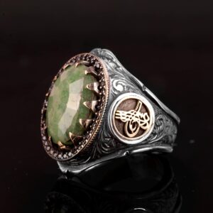 Gerçek Doğal Zümrüt Taşı Erkek Yüzük, Osmanlı Yüzüğü, Orta Doğu Etnik Tasarım, 925 Ayar Gümüş Yüzük - Görsel 5