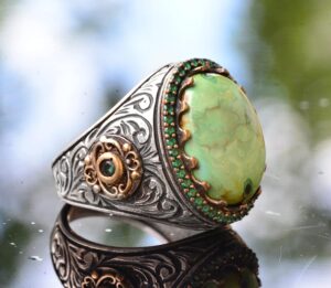 Gerçek Doğal Arizona Turkuaz Taşı Yüzük - 925 Ayar Saf Gümüş Doğal Arizona Turkuaz Taşı Erkek Yüzüğü - Görsel 4