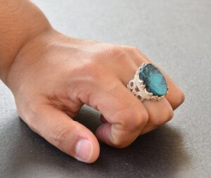 Gerçek Doğal Arizona Turkuaz Taş Yüzük - Ham Taş Gümüş Erkek Yüzüğü - Görsel 7