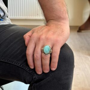 Doğal Amazonit Taşlı Yüzük, Aslan Yüzüğü Erkekler İçin - 925 Ayar Gümüş Yüzük Erkekler İçin, Farklı Yüzük - Görsel 2