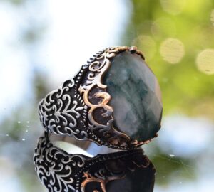 Gerçek Doğal Zümrüt Taş Yüzük, 925 Ayar Sert Gümüş Yüzük, Erkekler İçin El Yapımı Yüzük - Görsel 4