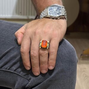 Turuncu Paraiba Yapay Taşı Yüzük - 925 Ayar Gümüş El Yapımı Yüzük - Görsel 3