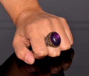 Doğal Ametist Gerçek Taş Yüzük, 17.90 Karat, Taş Erkek Yüzüğü, 925 Ayar Gümüş Yüzük, mor - Görsel 7