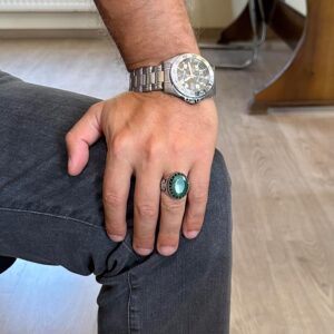 Gerçek Doğal Taş Yüzük - El Yapımı Kartal Yüzüğü - 925 Ayar Gümüş Yüzük (Zümrüt) - Görsel 3