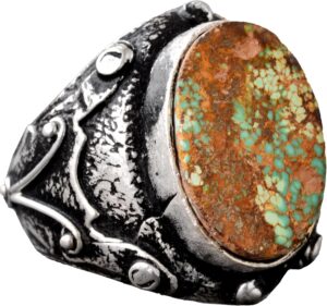 925 Ayar Gümüş Gerçek Arizona Turkuaz Taşlı Bizans Erkek Yüzüğü - El Yapımı Takı - Görsel 1