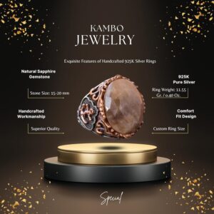 Gerçek Doğal Safir Taş Yüzük, Denizci Yüzüğü, 14.25 Karat, Çapa Yüzüğü, Gümüş Sterling - Görsel 2