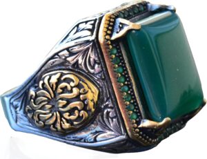 Doğal Yeşil Jade Taşı, Sterlin Gümüş Erkek Yüzük, Bizans İmparatorluğu Yüzüğü - Görsel 7