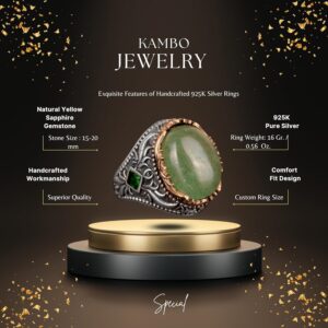 Zümrüt Doğal Cabochon Taş Yüzük, El Yapımı Erkek Yüzüğü, Sterlin Gümüş Erkek Yüzüğü - Görsel 2