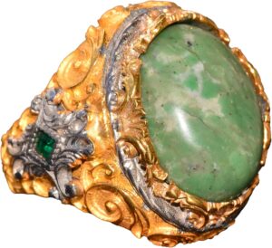 Gerçek Doğal Kriyospras Taşlı Yüzük, Sterlin Gümüş Erkek Yüzüğü, Altın Kaplama - Görsel 1