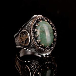 Erkekler için 925 Ayar Gümüş Yüzük - Doğal Taşlı Yüzük - (Yeşil Kan Taşı) - Görsel 3