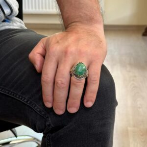 Doğal Zümrüt Taşlı Yüzük, Aslan Sinyal Yüzüğü - 925 Ayar Katkısız Gümüş Yüzük - Görsel 3