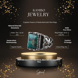 Gerçek Doğal Zümrüt Taşlı, Ayar Gümüş Erkek Yüzük, 10842628383, Yeşil - Görsel 2