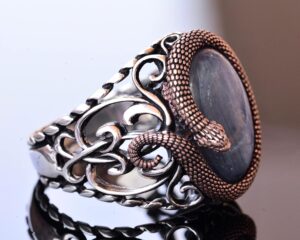925K Solid Sterling Silver Erkek Yüzüğü Doğal Taşlarla - El Yapımı Zarafet (Kyanit Taşı) - Görsel 4