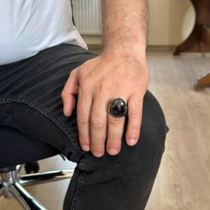 David Yıldızı Yüzük, Yapay Taş Yüzük, 925 Ayar Gümüş Süleyman Yüzüğü (Oniks Yapay Taş) - Görsel 3