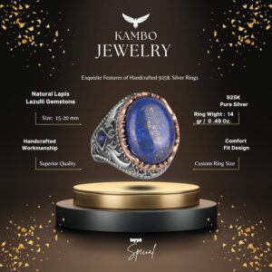 Gerçek Doğal Taş Yüzük - 925 Ayar Gümüş El Yapımı Yüzük (Lapis Lazuli) - Görsel 2