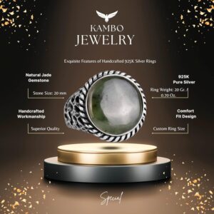 Gerçek Doğal Taş Yüzük - 925 Ayar Sert Gümüş Erkek Yüzüğü ile Yeşim - Görsel 2