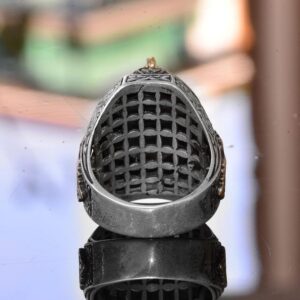 El Yapımı Vintage Tasarım Zümrüt Yüzük - 925 Ayar Gümüş Erkek Yüzük Altın Vurgularla (Sodalit) - Görsel 8