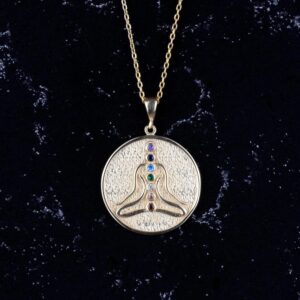925 Ayar Gümüş Yoga Altın Kaplama Kolye - Çakra Takısı - Meditasyon Kolyesi - Kaygı Kolyesi - Şifa Kolyesi - Görsel 4