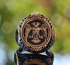 Çift Başlı Kartal Erkek Yüzüğü, Hayvan Yüzüğü, 925 Ayar Gümüş Yüzük - Görsel 2