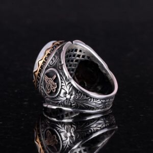 Doğal Ay Taşı Yüzük, 925 Ayar Katı Gümüş Erkek Yüzük - El Yapımı Şıklık - Görsel 5