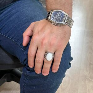 Doğal İnci Taşlı Yüzük, 925 Ayar Sert Gümüş Yüzük Erkekler İçin, Farklı Yüzük - Görsel 3