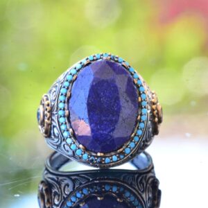 Gerçek Doğal Mavi Safir Taşlı Yüzük, 925 Ayar Gümüş Yüzük, 12.20 Karat, Özel Yüzük - Görsel 2