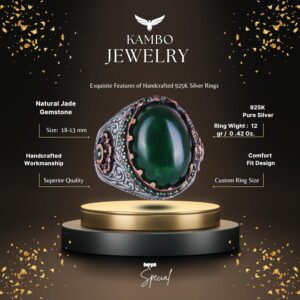 Gerçek Doğal Taş Yüzük - 925 Ayar Gümüş El Yapımı Yüzük (Jade) - Görsel 2