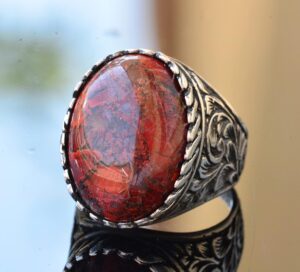 925 Ayar Gümüş Yüzük - Gerçek Doğal Taş Yüzük - (Kan Taşı) - Görsel 3