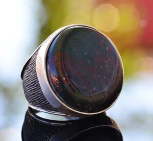 Gerçek Doğal Kan Taşı Yüzük, Katı Gümüş Yüzük, Bin Men Yüzük, Yeşil - Görsel 3