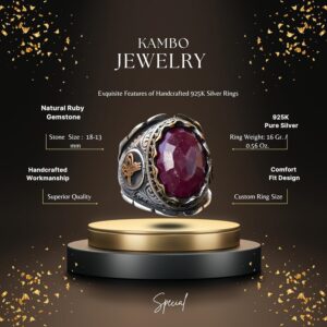 Osmanlı Yüzük, Gümüş Yüzük, Doğal Yakut Taşlı Yüzük, 12.90 Karat, Etnik Tasarım - Görsel 2