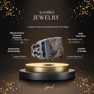 Gerçek Doğal Arizona Turkuaz Taş Yüzük - Gümüş Özelleştirilebilir Erkek Yüzüğü - Görsel 2