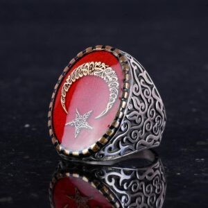 925 Ayar Gümüş Erkek Yüzük - Yapay Taş ile Ay ve Yıldız Tasarımı - Gümüş Yüzük - Görsel 6