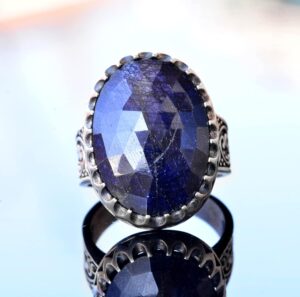 El Yapımı Doğal Safir Taşlı Yüzük, 925 Ayar Gümüş Erkek Yüzüğü - Bilgelik ve Refah Tasarımı - Görsel 5