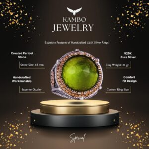 El Yapımı Taşlı Erkek Yüzük - 925 Ayar Gümüş Erkek Yüzük ile Farklı ve Kendine Has Tasarım (Yapay Peridot) - Görsel 2