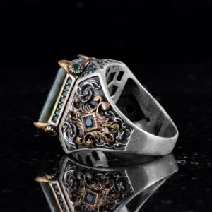 925 Ayar Gümüş Erkek Yüzük ile Gerçek Zümrüt Taşı – El Yapımı Vintage Tasarım - Görsel 4