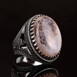 925 Ayar Gümüş Erkek Yüzük, Gerçek Doğal Yemen Akik Taşı Yüzük, Oval Tuğra Yüzük - Görsel 4