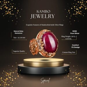 Gerçek Doğal Yakut Taşlı Yüzük, Kral Yüzüğü, 925 Ayar Gümüş Yüzük - Görsel 2