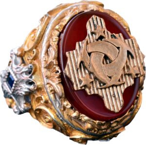 El Yapımı Yüzük - 925 Ayar Sert Gümüş Erkek Altın Kaplama Takı (Arma)