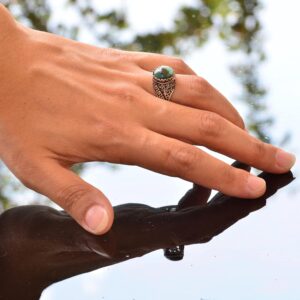 Gerçek Doğal Arizona Turkuaz Taşlı Erkek Yüzük, El Yapımı Mini Yüzük, 925 Ayar Gümüş Yüzük Erkekler İçin (Stil-3) - Görsel 5