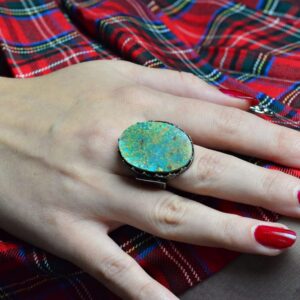 Büyük Turkuaz Taşlı Erkek Yüzük - El Yapımı 925 Ayar Gümüş İfadesi Takı - Görsel 7