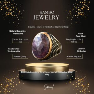 Gerçek Safir Doğal Taş Erkek 925 Ayar Gümüş Yüzük - Kraliyet ve Güçlü - Görsel 2