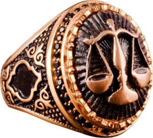 925 Ayar Gümüş Yüzük , Altın Kaplama- Sembol Yüzükler - Erkek Yüzükleri (Terazi) - Görsel 1